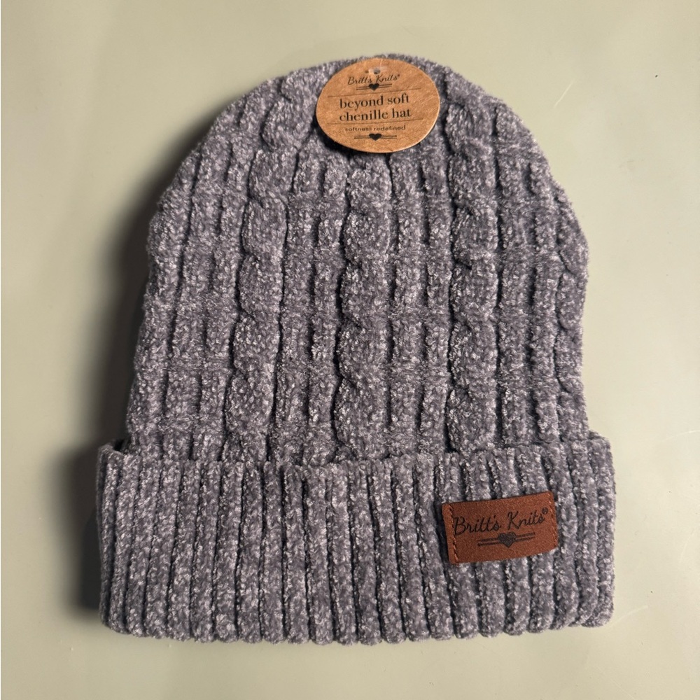 Britt’s Knits Gray Soft Chenille Beanie Hat